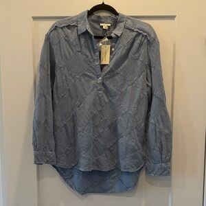 NWT Sundance Blue Crinkle Texture womens blouse top button down cotton